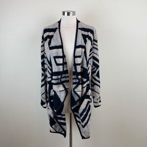 Lucky Brand Black Cream Geometric Aztec Open Front Boho Sweater Women Medium